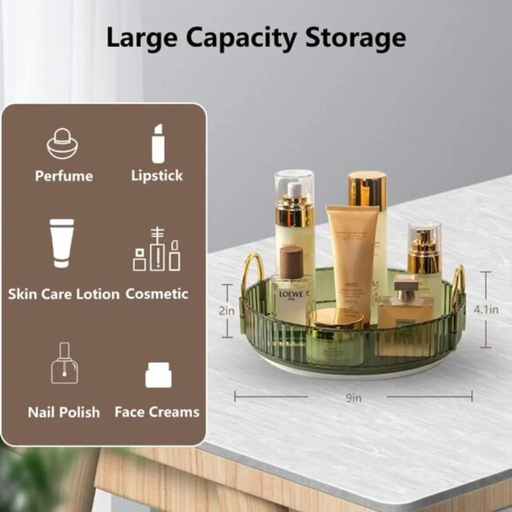 Rotating Makeup Organizer, 1-Tier Vanity Spinner for Skincare & Cosmetics, Green